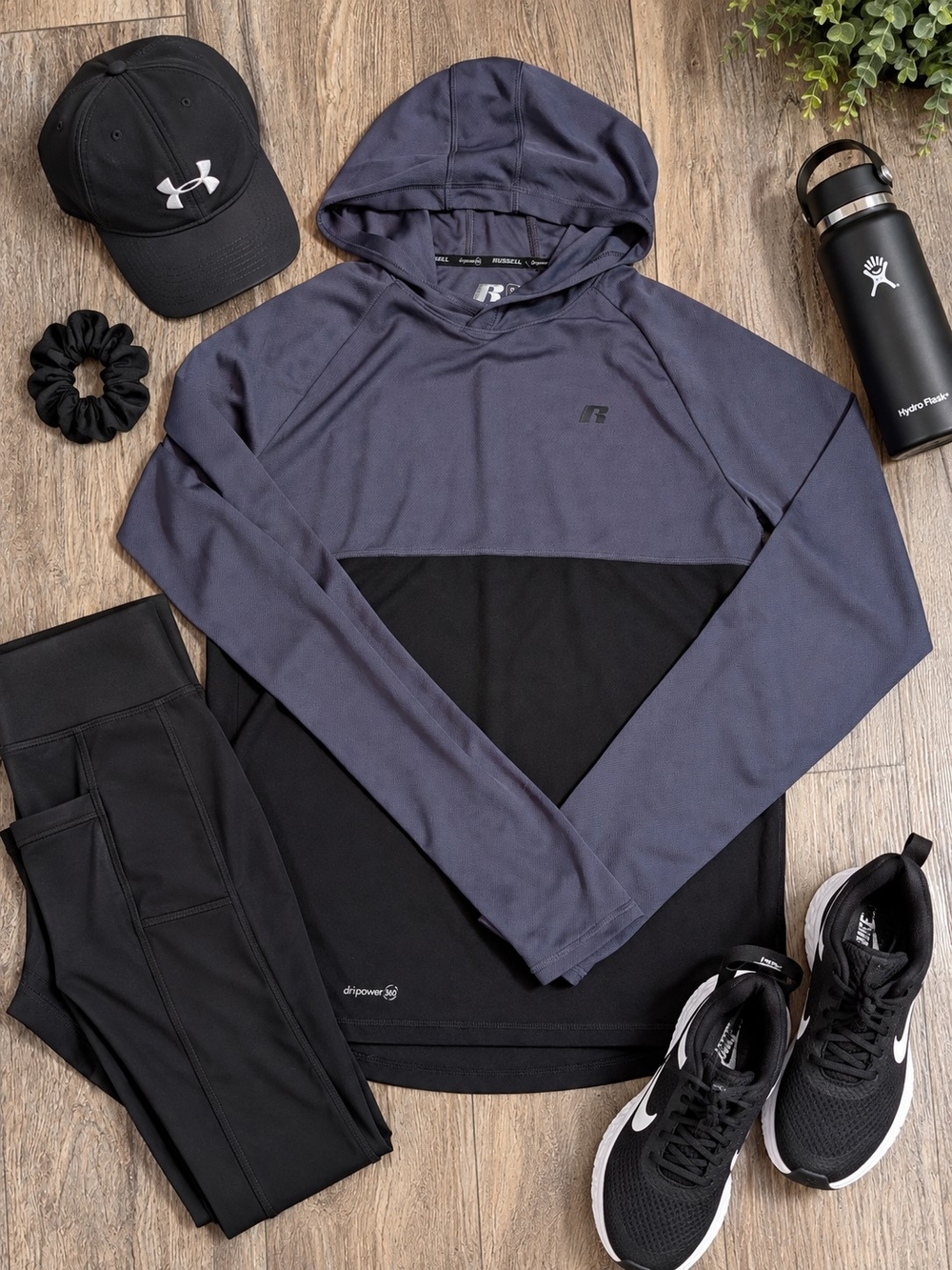 Russell Athletic Two-Tone Hooded Performance Jacket - Black & Gray